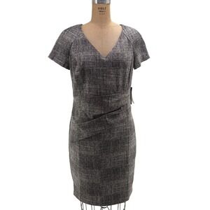 NYDJ Black White Textured Tweed V-Neck Sheath Dress Lift Tuck 12P SC26ZSW31A NWT